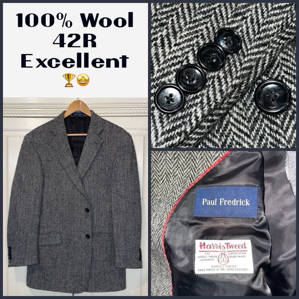 Paul Fredrick Harris Tweed Blazer Men 42R Herringbone Business Wedding JHL220W‎